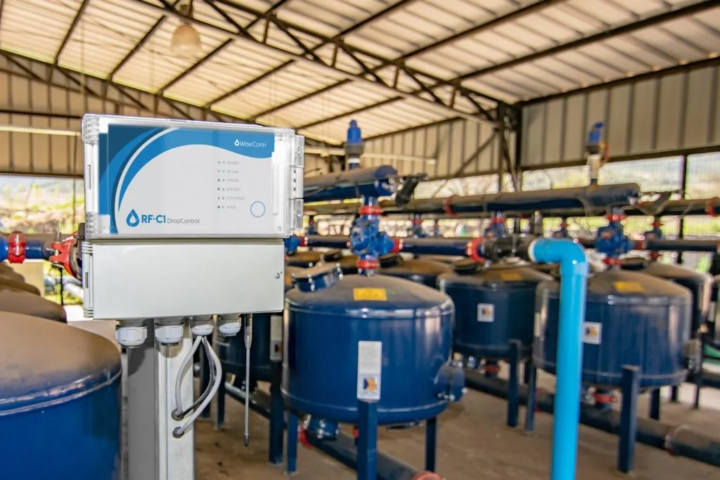 Modern water pumps connected to a smart platform for real-time water supply monitoring and automated control.