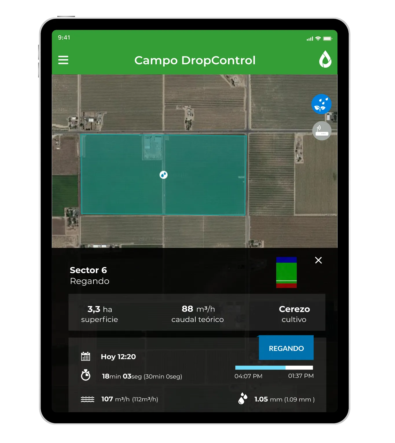 A modern agricultural technician analyzing crop data on a tablet while performing Soil temperature monitoring to improve irrigation efficiency.